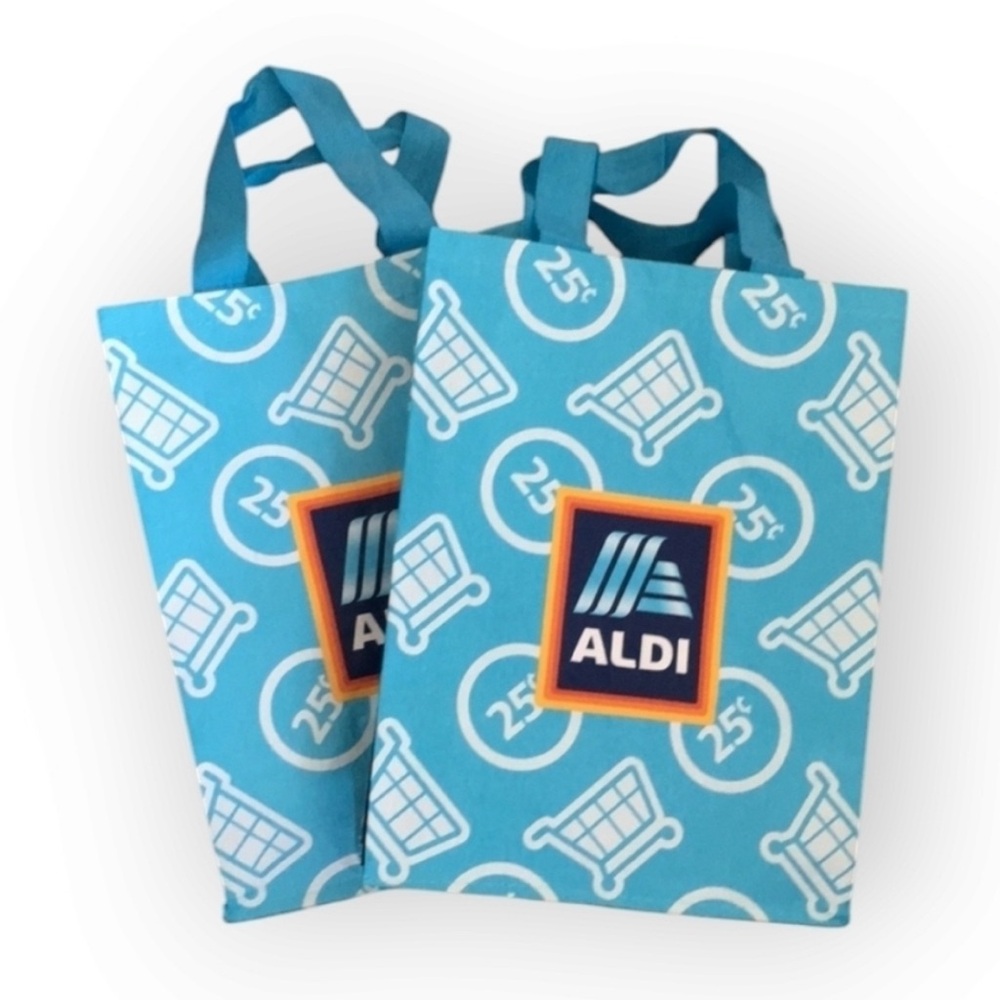 2X Aldi Sky Blue Circle Shopping Reusable Shopping tote bags New with tags